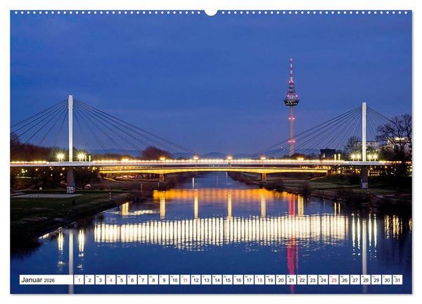 Produktbild: Mannheim bei Nacht - Impressionen aus der Quadratestadt (hochwertiger Premium Wandkalender 2026 DIN A2 quer), Kunstdruck in Hochglanz
