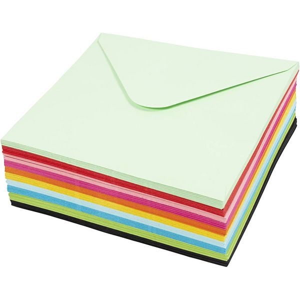 Produktbild: Creativ Company Farbige Briefumschl&auml;ge - Sortiment, Umschlaggr&ouml;&szlig;e 16x16 cm, 80 g, sortiert, 10x10 Stk