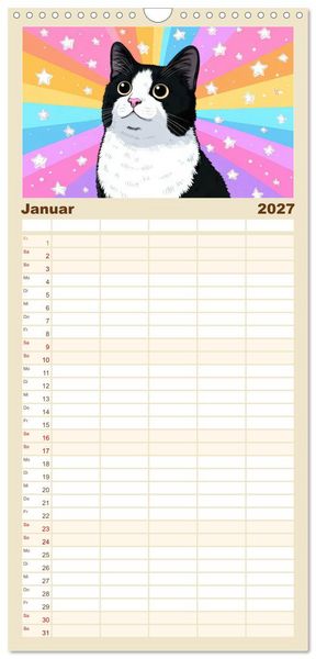 Produktbild: Familienplaner 2027 - Gute Laune Katzen mit 5 Spalten (Wandkalender, 21 x 45 cm) CALVENDO