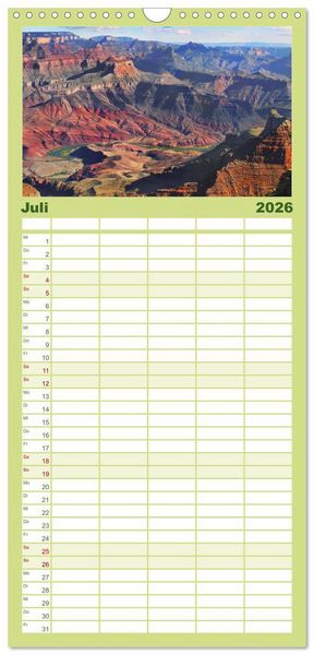 Produktbild: Familienplaner 2026 - Grand Canyon, Nationalpark mit 5 Spalten (Wandkalender, 21 x 45 cm) CALVENDO