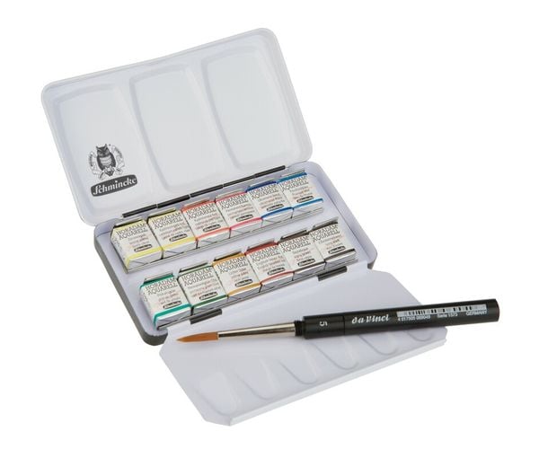 Produktbild: Schmincke Horadam Aquarell, Metallkasten, 12 x 1/2 N&auml;pfchen + daVinci Pinsel
