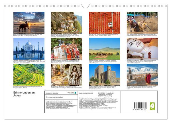 Produktbild: Erinnerungen an Asien (Wandkalender 2026 DIN A3 quer), CALVENDO Monatskalender