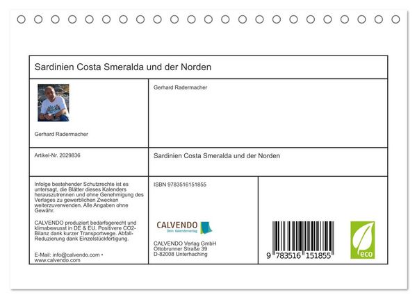 Produktbild: Sardinien Costa Smeralda und der Norden (Tischkalender 2026 DIN A5 quer), CALVENDO Monatskalender