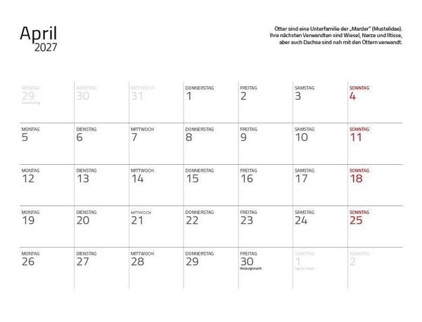Produktbild: Otter Kalender 2027 Wandkalender Eintragkalender