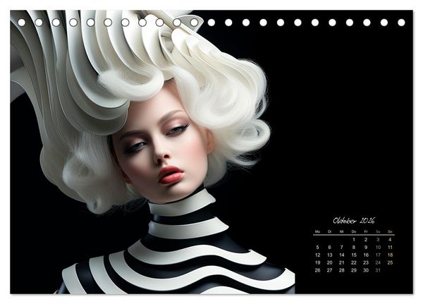 Produktbild: Haute Couture - Wei&szlig; trifft Schwarz (Tischkalender 2026 DIN A5 quer), CALVENDO Monatskalender