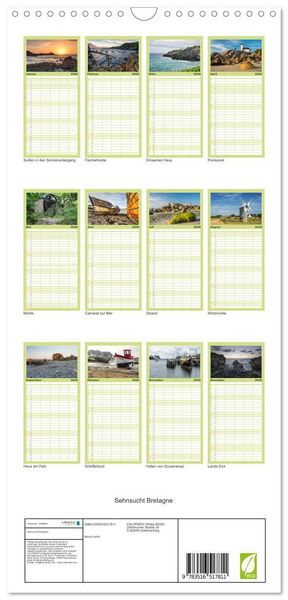 Produktbild: Familienplaner 2026 - Sehnsucht Bretagne mit 5 Spalten (Wandkalender, 21 x 45 cm) CALVENDO
