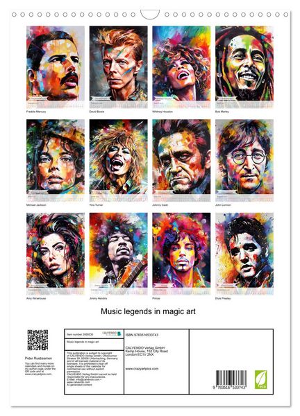 Produktbild: Music legends in magic art (Wall Calendar 2026 DIN A3 portrait), CALVENDO 12 Month Wall Calendar