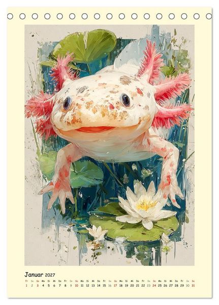 Produktbild: Axolotl im Licht. Lurche zwischen Bl&uuml;ten, Pflanzen und Fantasie (Tischkalender 2027 DIN A5 hoch), CALVENDO Monatskalender