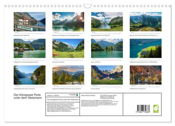 Produktbild: Der K&ouml;nigssee Perle unter dem Watzmann (Wandkalender 2026 DIN A3 quer), CALVENDO Monatskalender
