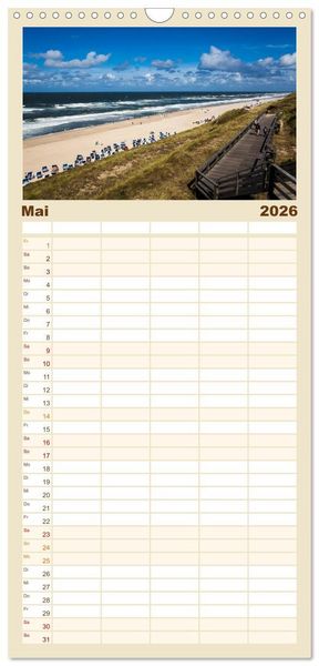 Produktbild: Familienplaner 2026 - Sylt - Strandspaziergang mit 5 Spalten (Wandkalender, 21 x 45 cm) CALVENDO