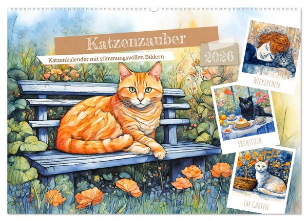 Katzenzauber - Katzenkalender mit stimmungsvollen Bildern (Wandkalender 2026 DIN A2 quer), CALVENDO Monatskalender