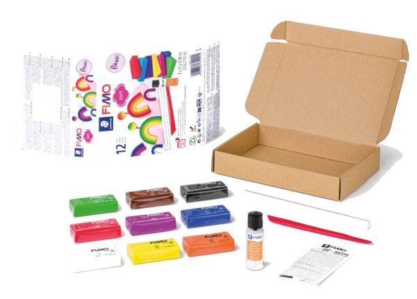 Produktbild: STAEDTLER FIMO soft 8023, ofenh&auml;rtende Modelliermasse Basic Set, 9 Halbbl&ouml;cken 25 g, Glanzlack + Modellierwerkzeug