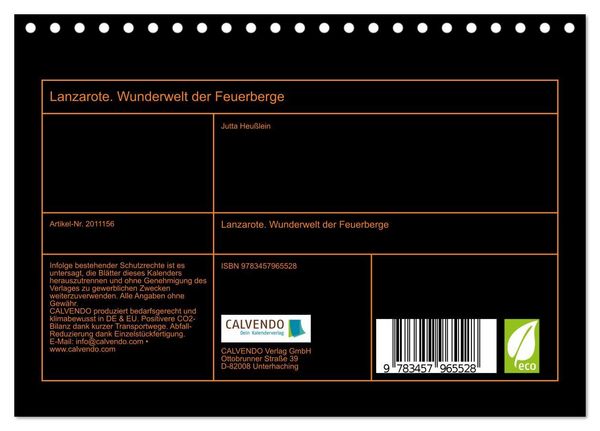 Produktbild: Lanzarote. Wunderwelt der Feuerberge (Tischkalender 2026 DIN A5 quer), CALVENDO Monatskalender