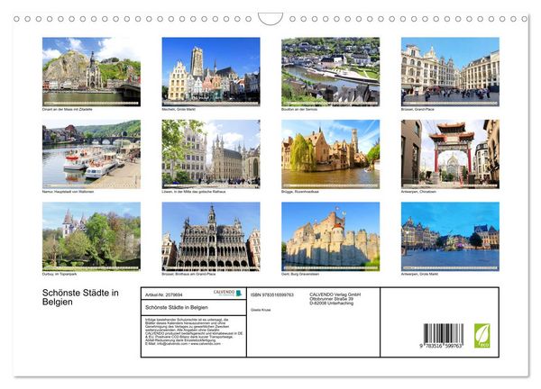 Produktbild: Sch&ouml;nste St&auml;dte in Belgien (Wandkalender 2026 DIN A3 quer), CALVENDO Monatskalender