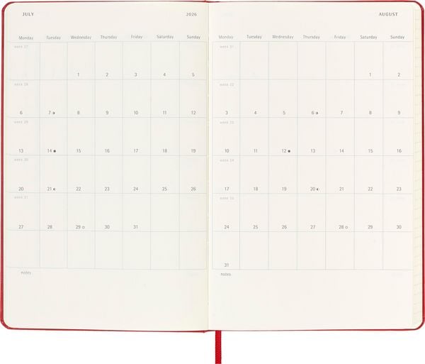 Produktbild: Moleskine 18 Monate Wochen Notizkalender 2025/2026, L/A5, 1 Wo = 1 Seite, Rechts linierte Seite, Fester Einband, Scharlachrot