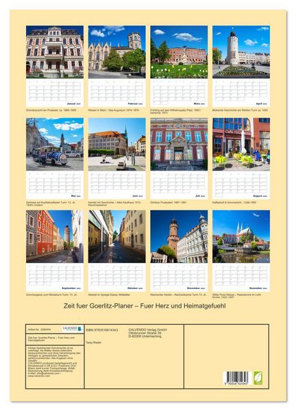 Produktbild: Zeit fuer Goerlitz-Planer &ndash; Fuer Herz und Heimatgefuehl (Wandkalender 2026 DIN A2 hoch), CALVENDO Monatskalender