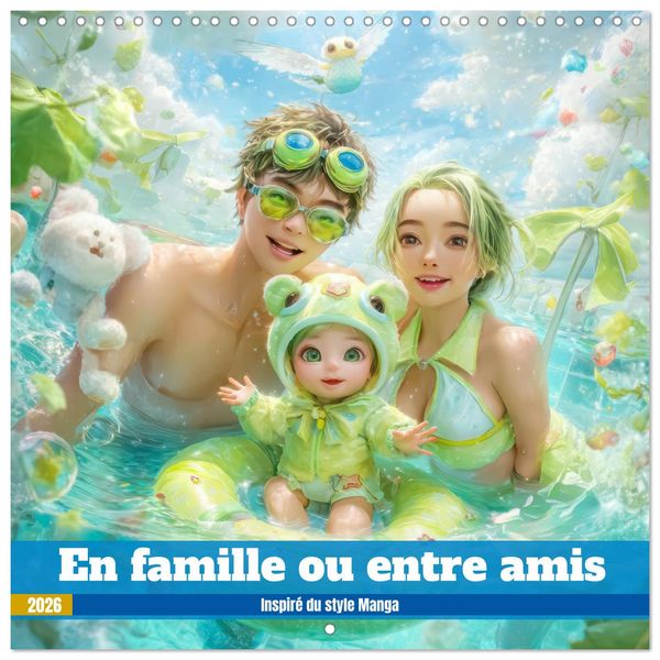 Produktbild: En famille ou entre amis - Inspir&eacute; du style Manga (Calendrier mural carr&eacute; 2026 30x30 cm) Calendrier double avec une page pour vos prises de notes