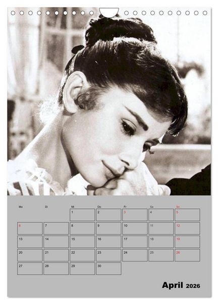 Produktbild: Hollywood-Diva. Audrey Hepburn (Wandkalender 2026 DIN A4 hoch), CALVENDO Monatskalender
