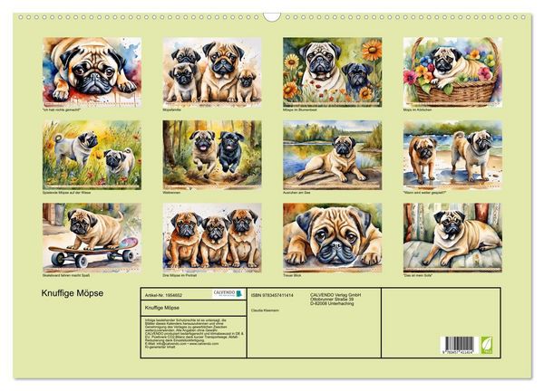 Produktbild: Knuffige M&ouml;pse (Wandkalender 2026 DIN A2 quer), CALVENDO Monatskalender