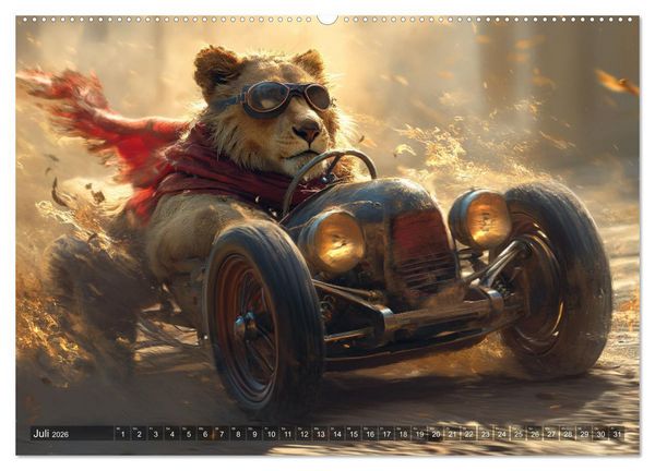 Produktbild: Tierische Rennfahrer - Mit Tieren im Oldtimer durch das Jahr (hochwertiger Premium Wandkalender 2026 DIN A2 quer), Kunstdruck in Hochglanz