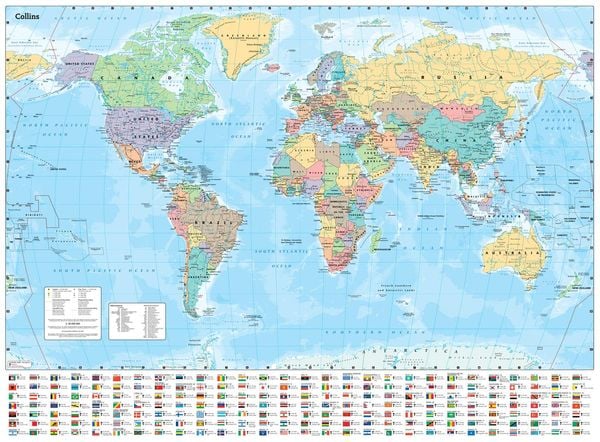 Produktbild: Collins Large World Wall Paper Map (70 x 91.5 cm)