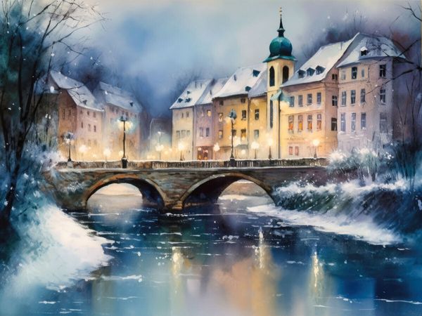 Produktbild: CALVENDO Puzzle Beleuchtete Br&uuml;cke im Winter | 1000 Teile Lege-Gr&ouml;&szlig;e 64x48cm Foto-Puzzle f&uuml;r gl&uuml;ckliche Stunden