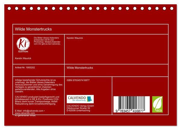 Produktbild: Wilde Monstertrucks (Tischkalender 2026 DIN A5 quer), CALVENDO Monatskalender