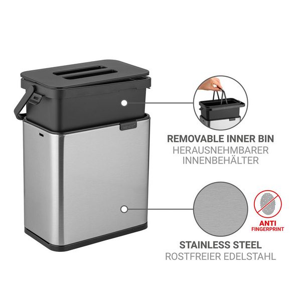 Produktbild: Abfallsammler Mod. Colin 3L, silber matt/schwarz, Edelstahl/Kunststoff, mit Anti-Fingerprint-Finish