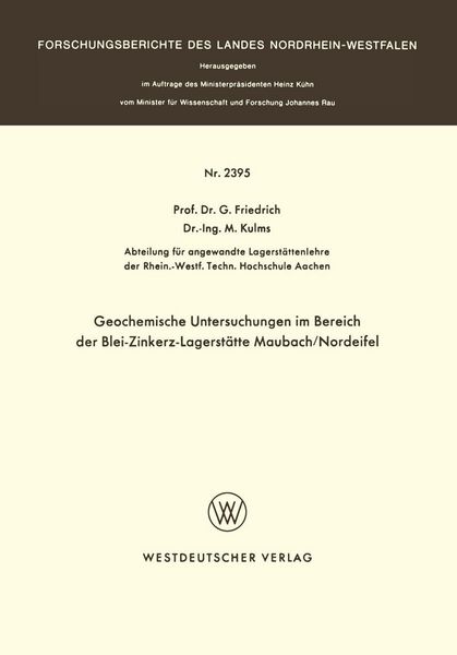 Produktbild: Geochemische Untersuchungen im Bereich der Blei-Zinkerz-Lagerst&auml;tte Maubach / Nordeifel