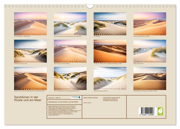 Produktbild: Sandd&uuml;nen In der W&uuml;ste und am Meer (Wandkalender 2026 DIN A3 quer), CALVENDO Monatskalender