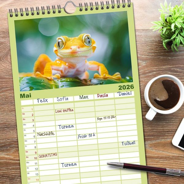 Produktbild: Familienplaner 2026 - Kleine Echsen haben Spass mit 5 Spalten (Wandkalender, 21 x 45 cm) CALVENDO