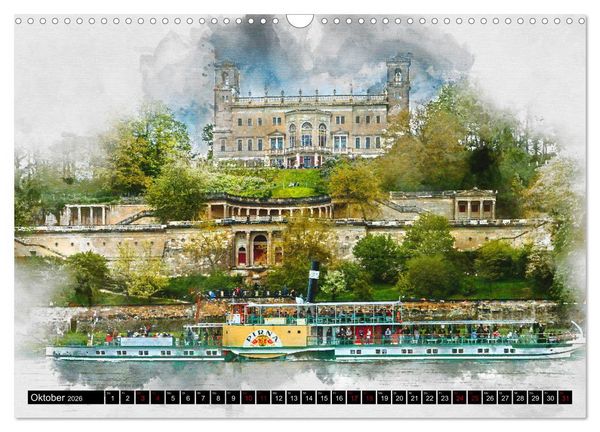 Produktbild: S&auml;chsische Dampfer Aquarelle (Wandkalender 2026 DIN A3 quer), CALVENDO Monatskalender