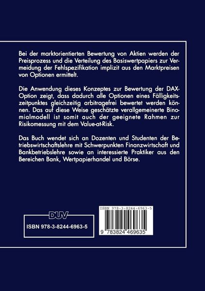 Produktbild: Optionsbewertung und Risikomessung mit impliziten Binomialb&auml;umen