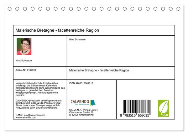 Produktbild: Malerische Bretagne - facettenreiche Region (Tischkalender 2026 DIN A5 quer), CALVENDO Monatskalender