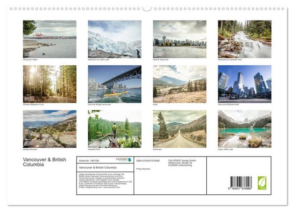Produktbild: Vancouver & British Columbia (hochwertiger Premium Wandkalender 2026 DIN A2 quer), Kunstdruck in Hochglanz