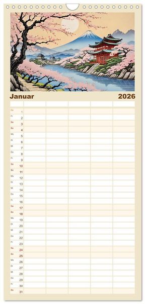 Produktbild: Familienplaner 2026 - Hanami in Japan mit 5 Spalten (Wandkalender, 21 x 45 cm) CALVENDO