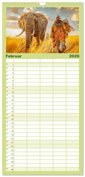 Produktbild: Familienplaner 2026 - Afrika begeistert - Afrikas Sch&ouml;nheit mit 5 Spalten (Wandkalender, 21 x 45 cm) CALVENDO