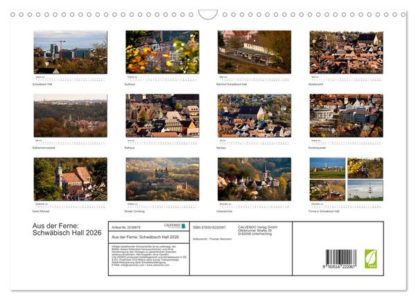 Produktbild: Aus der Ferne: Schw&auml;bisch Hall 2026 (Wandkalender 2026 DIN A3 quer), CALVENDO Monatskalender