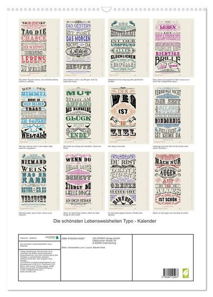 Produktbild: Die sch&ouml;nsten Lebensweisheiten Typo - Kalender (Wandkalender 2027 DIN A2 hoch), CALVENDO Monatskalender
