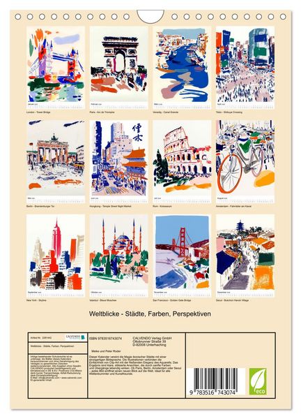 Produktbild: Weltblicke - St&auml;dte, Farben, Perspektiven (Wandkalender 2026 DIN A4 hoch), CALVENDO Monatskalender