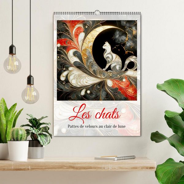 Produktbild: Les chats - Pattes de velours au clair de lune (Calendrier mural 2026 DIN A2 horizontal), CALVENDO calendrier mensuel
