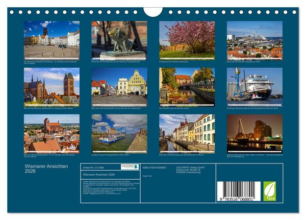 Produktbild: Wismarer Ansichten 2026 (Wandkalender 2026 DIN A4 quer), CALVENDO Monatskalender