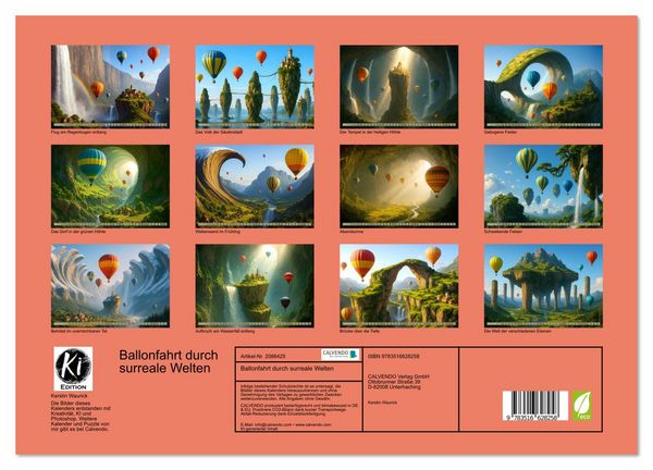 Produktbild: Ballonfahrt durch surreale Welten (hochwertiger Premium Wandkalender 2026 DIN A2 quer), Kunstdruck in Hochglanz