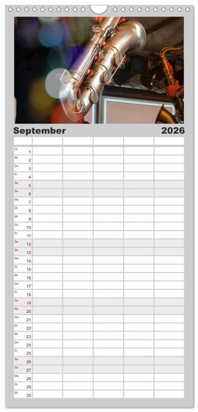 Produktbild: Familienplaner 2026 - SAXOPHON - on stage mit 5 Spalten (Wandkalender, 21 x 45 cm) CALVENDO