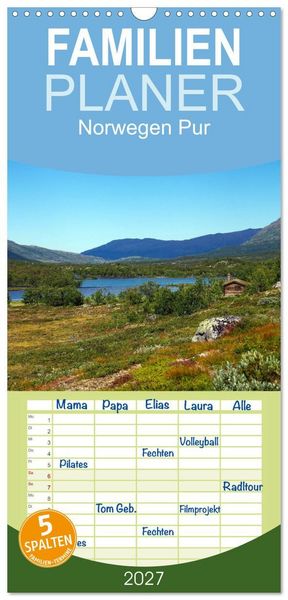 Produktbild: Familienplaner 2027 - Norwegen PUR mit 5 Spalten (Wandkalender, 21 x 45 cm) CALVENDO
