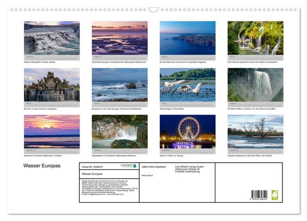 Produktbild: Wasser Europas (Wandkalender 2026 DIN A2 quer), CALVENDO Monatskalender