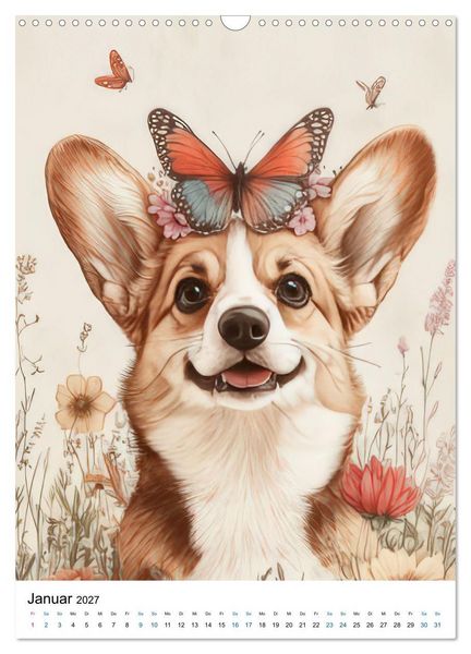 Produktbild: Corgis im Blumenrausch (Wandkalender 2027 DIN A3 hoch), CALVENDO Monatskalender