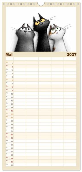 Produktbild: Familienplaner 2027 - Gute Laune Katzen mit 5 Spalten (Wandkalender, 21 x 45 cm) CALVENDO