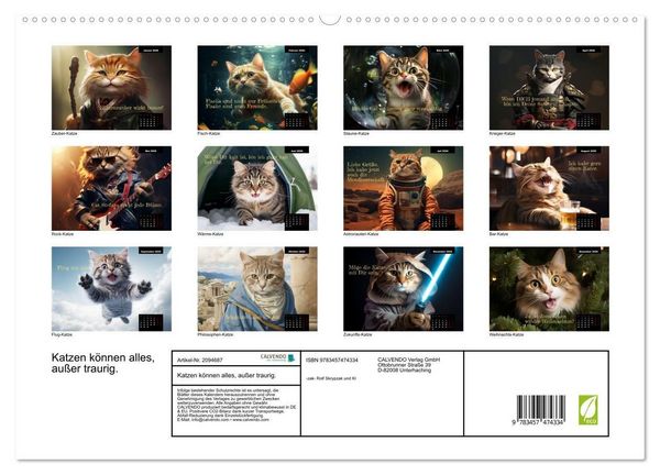 Produktbild: Katzen k&ouml;nnen alles, au&szlig;er traurig. (hochwertiger Premium Wandkalender 2026 DIN A2 quer), Kunstdruck in Hochglanz