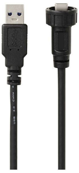 Produktbild: USB-C&reg; 3.0 Stecker auf USB Stecker IP67 (Gewinde) Kabel 0,5m TC-E10T-MT3-MWA/MU3-NWA-0.5PV-S Wasserdichtes Kunststoffkabel